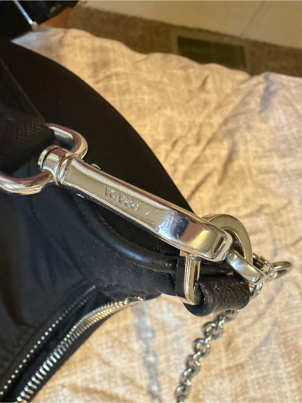 Prada Black Nylon Crossbody Bag with Chain Detail - Picture 3 of 12